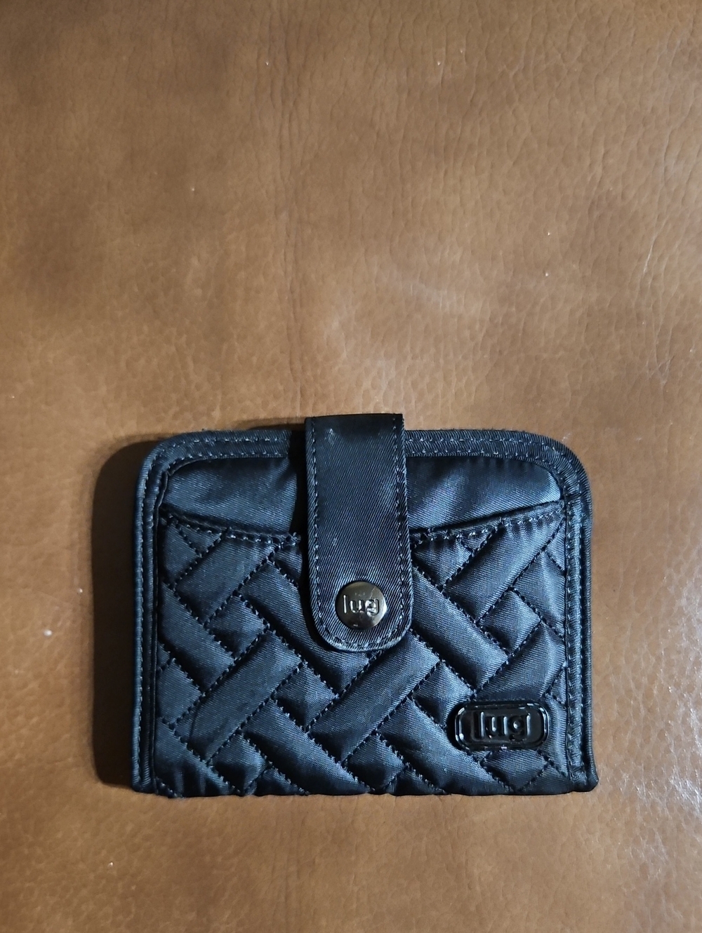 Lug Minuet Legacy Black Quilted Snap Bifold Card Wallet RFID